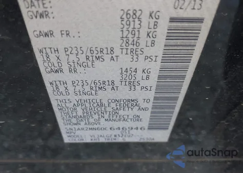 2013 Nissan Pathfinder Sl from USA, damaged, VIN 5N1AR2MN6DC646946